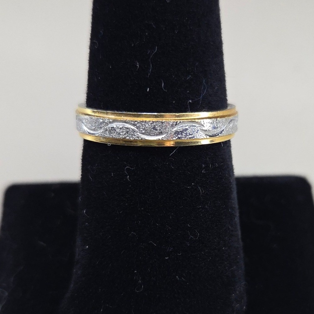 Two Tone Etched Wavy Band Ring Gold Silver Textured Mixed‎ Metal Size 8.5